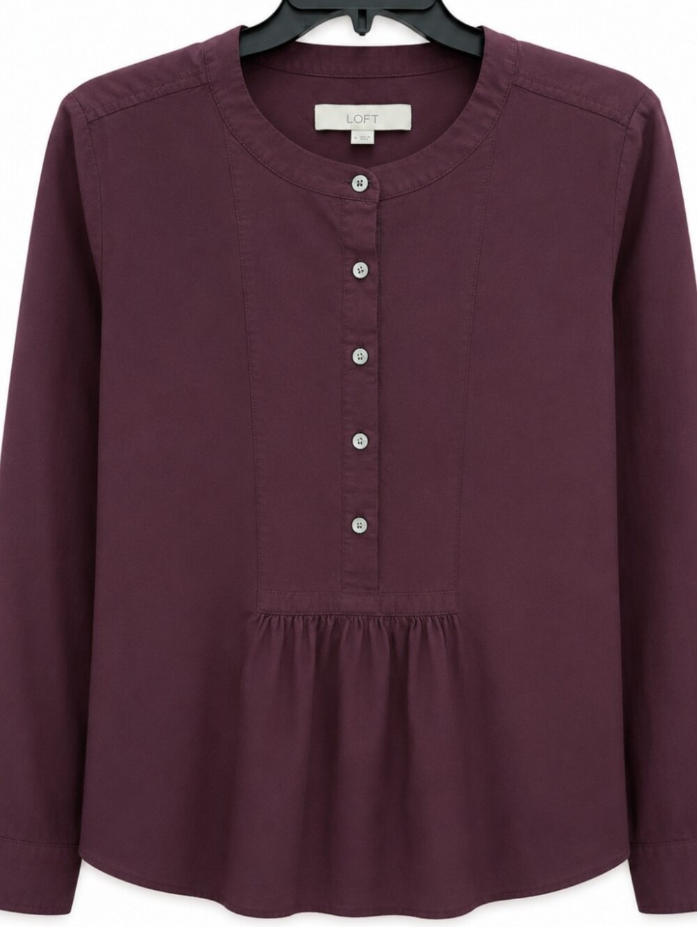 LOFT Women's Size Small Plum Long-Sleeve Button-Peplum Blouse